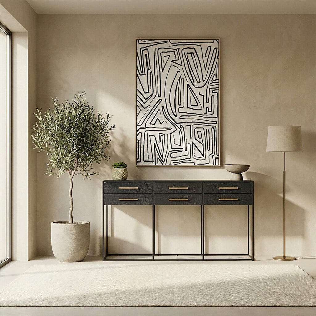 Orsina Judd Black 6-Drawer Console Table with Gold Handles | 160cm