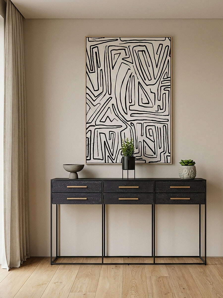 Orsina Judd Black 6-Drawer Console Table with Gold Handles | 160cm