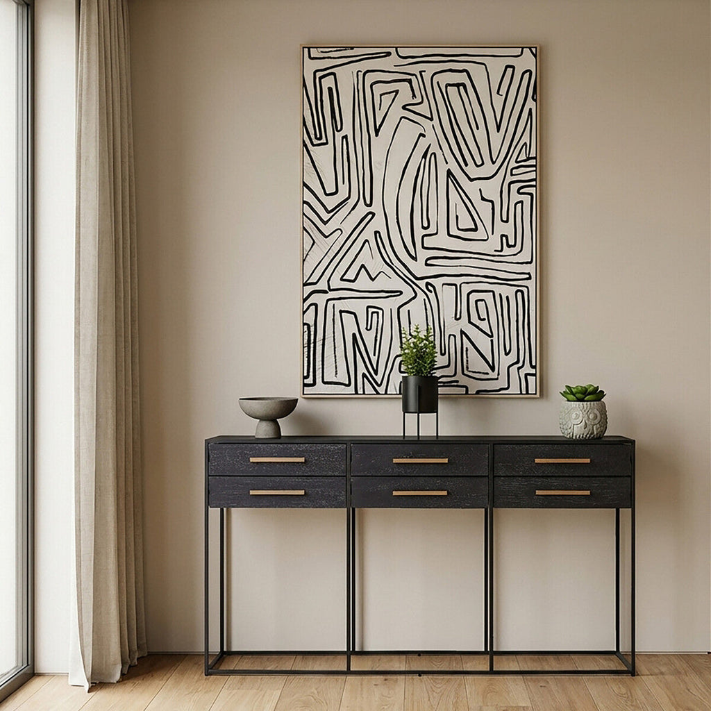 Orsina Judd Black 6-Drawer Console Table with Gold Handles | 160cm