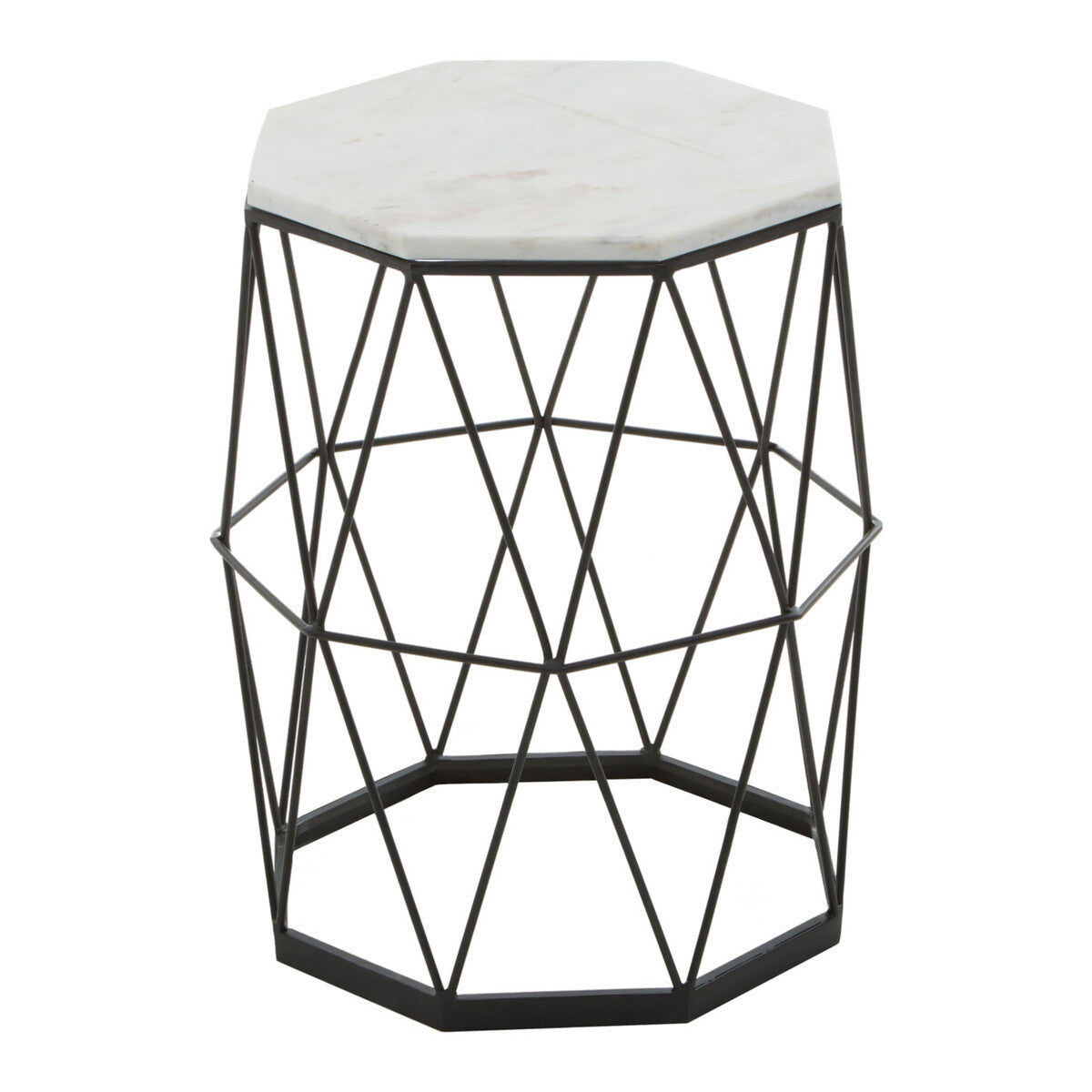 Orsina Shalimar Octagonal Marble Side Table – Black Iron Frame
