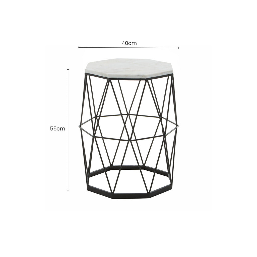 Orsina Shalimar Octagonal Marble Side Table – Black Iron Frame