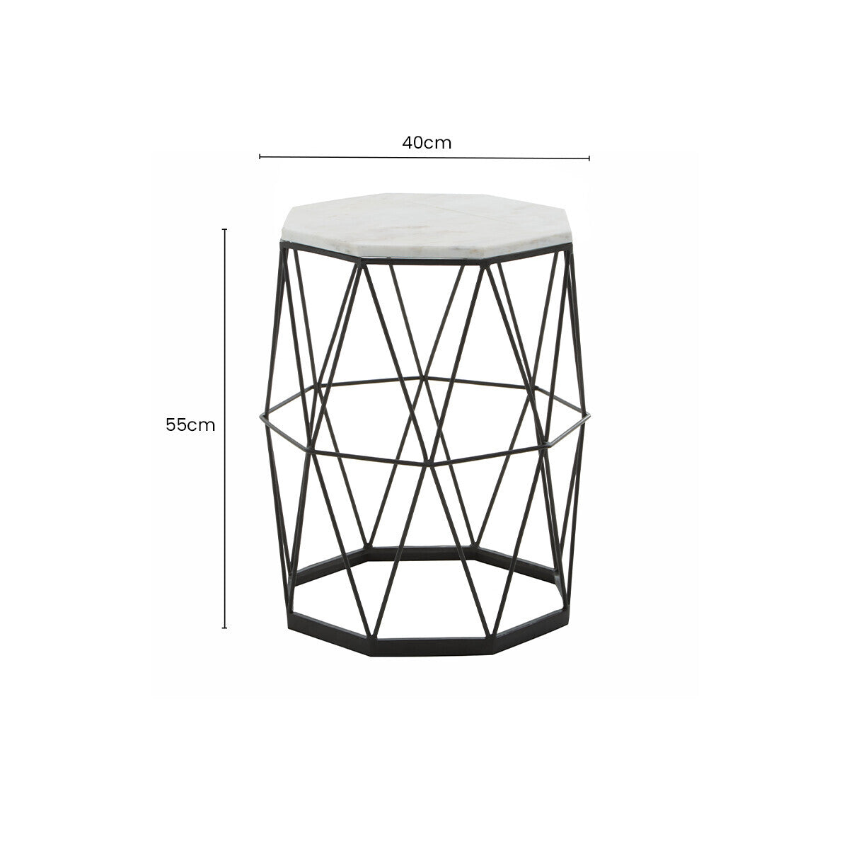 Orsina Shalimar Octagonal Marble Side Table – Black Iron Frame