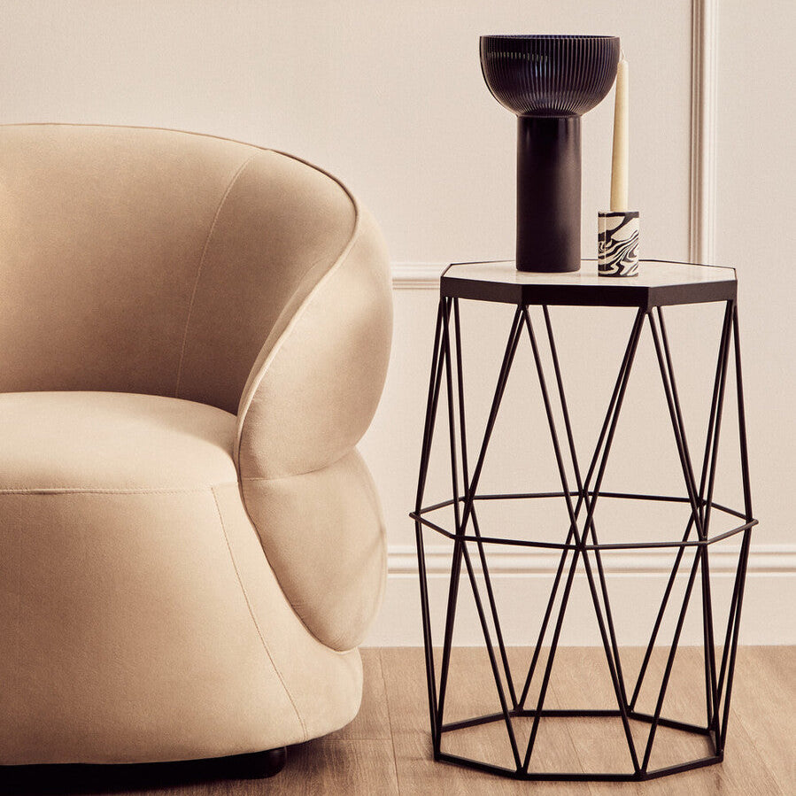 Orsina Shalimar Octagonal Marble Side Table – Black Iron Frame