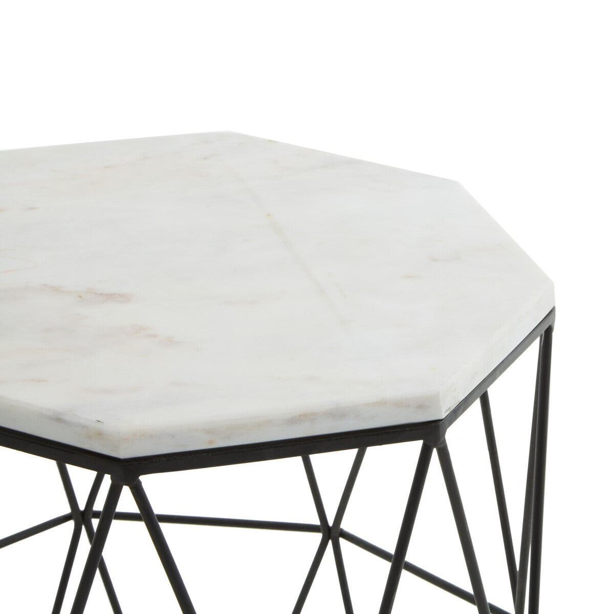 Orsina Shalimar Octagonal Marble Side Table – Black Iron Frame