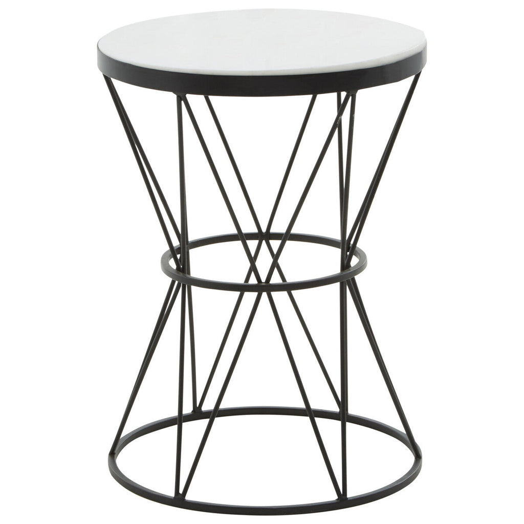 Orsina Shalimar Round White Marble Side Table with Black Iron Base