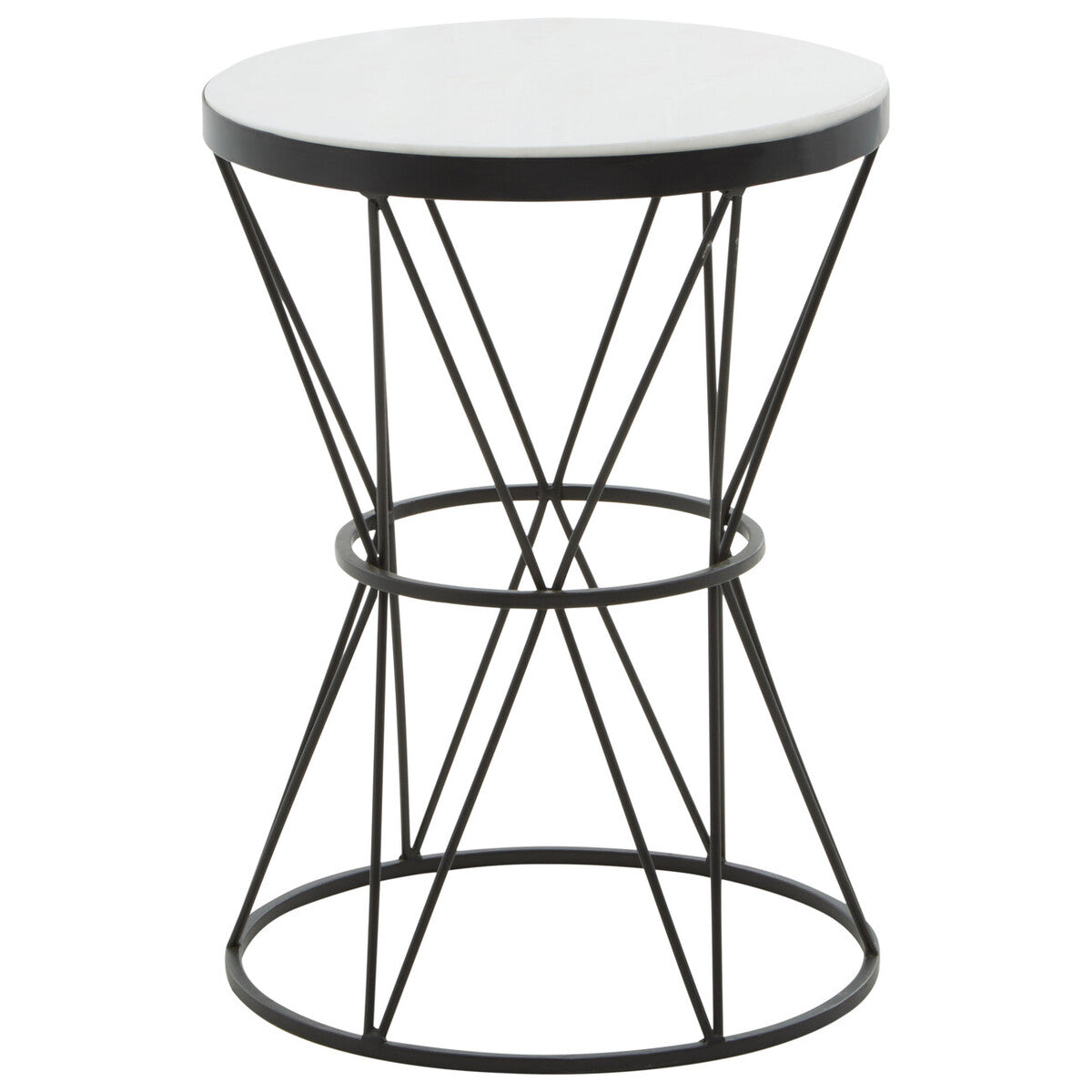 Orsina Shalimar Round White Marble Side Table with Black Iron Base