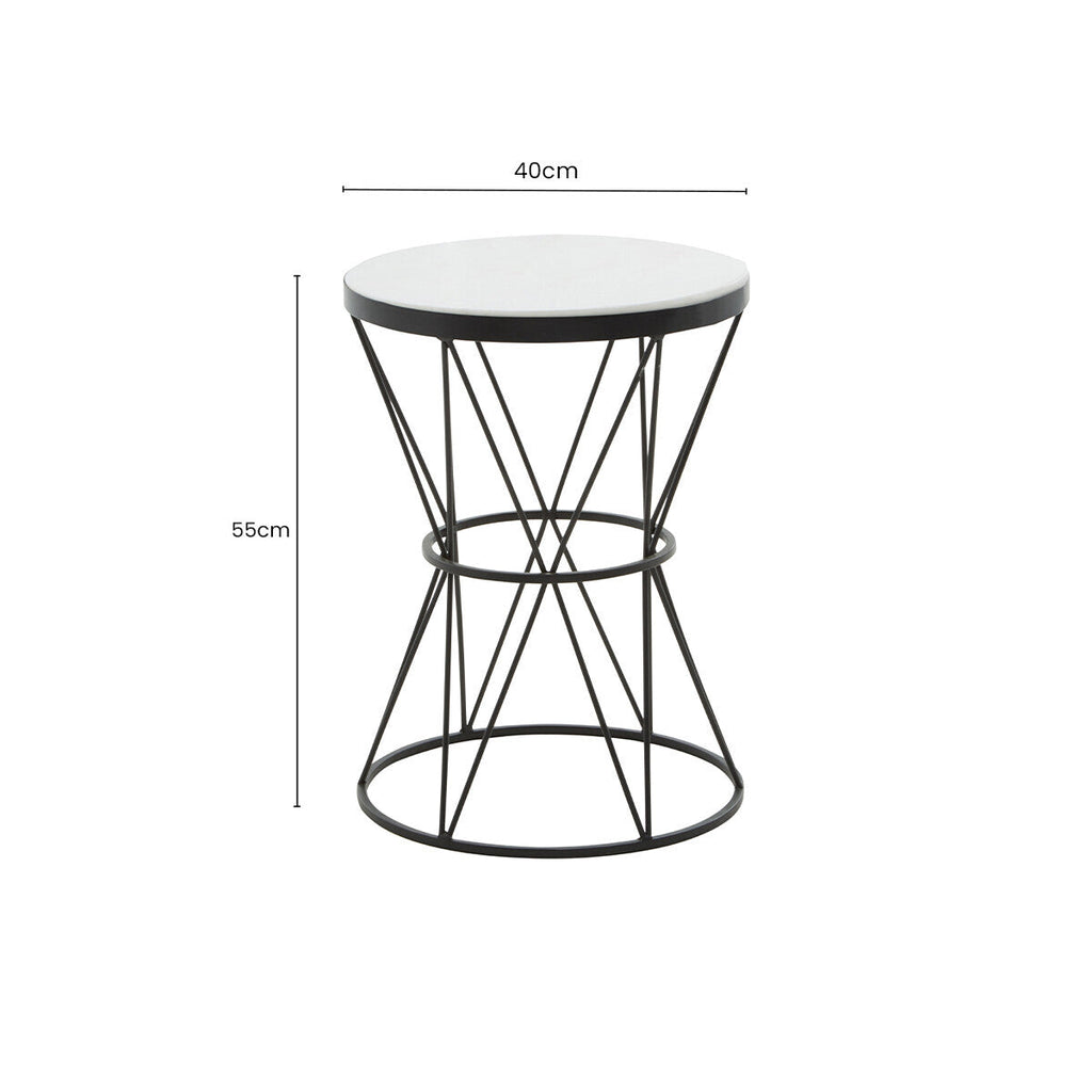 Orsina Shalimar Round White Marble Side Table with Black Iron Base