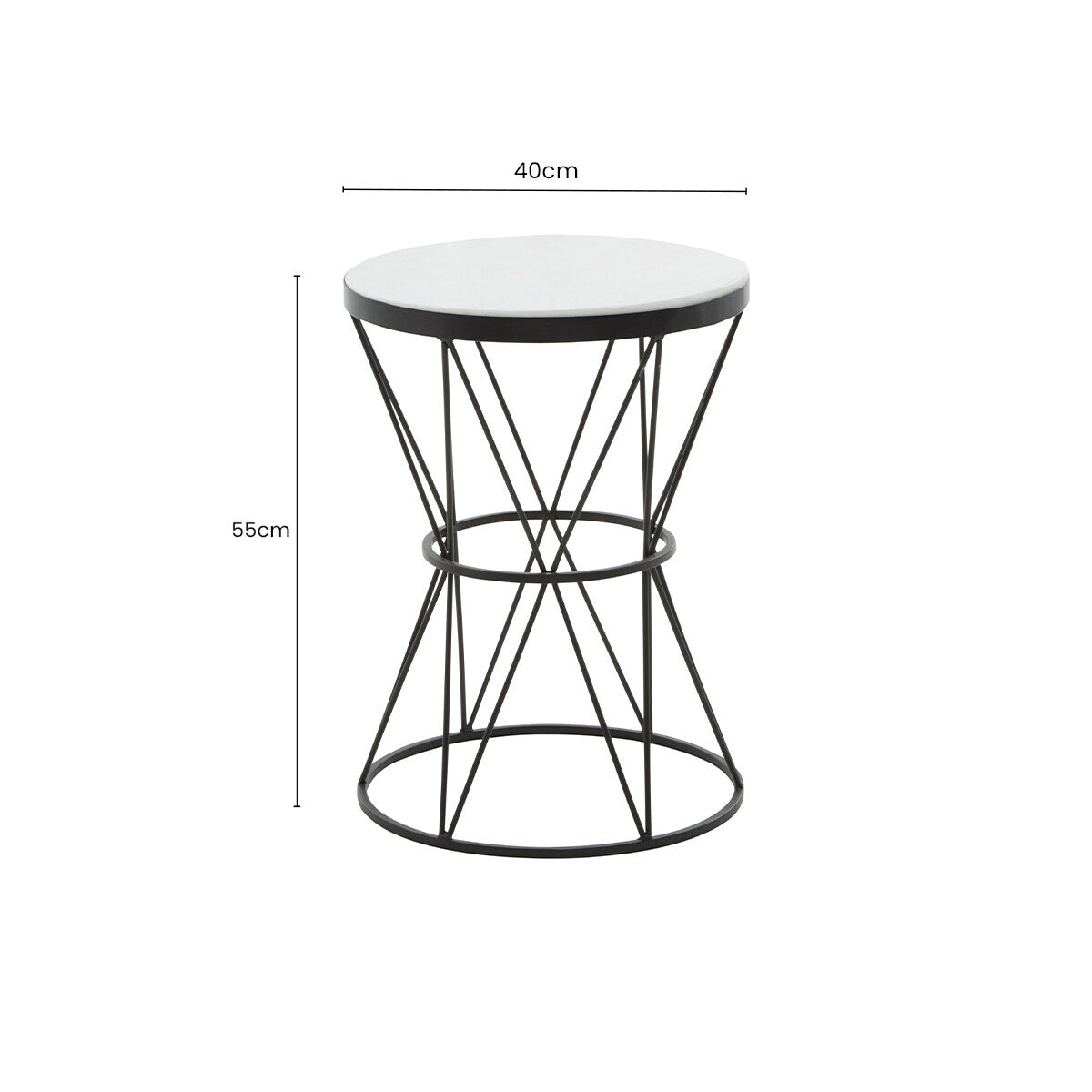 Orsina Shalimar Round White Marble Side Table with Black Iron Base
