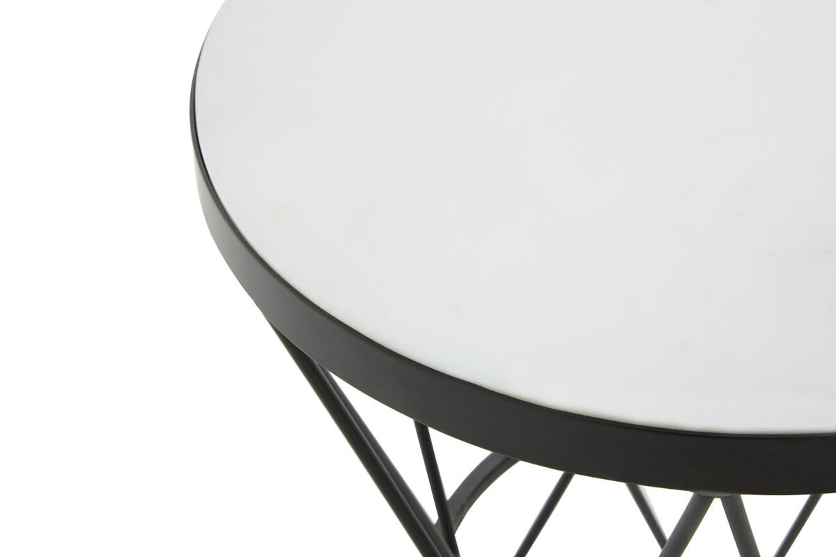 Orsina Shalimar Round White Marble Side Table with Black Iron Base