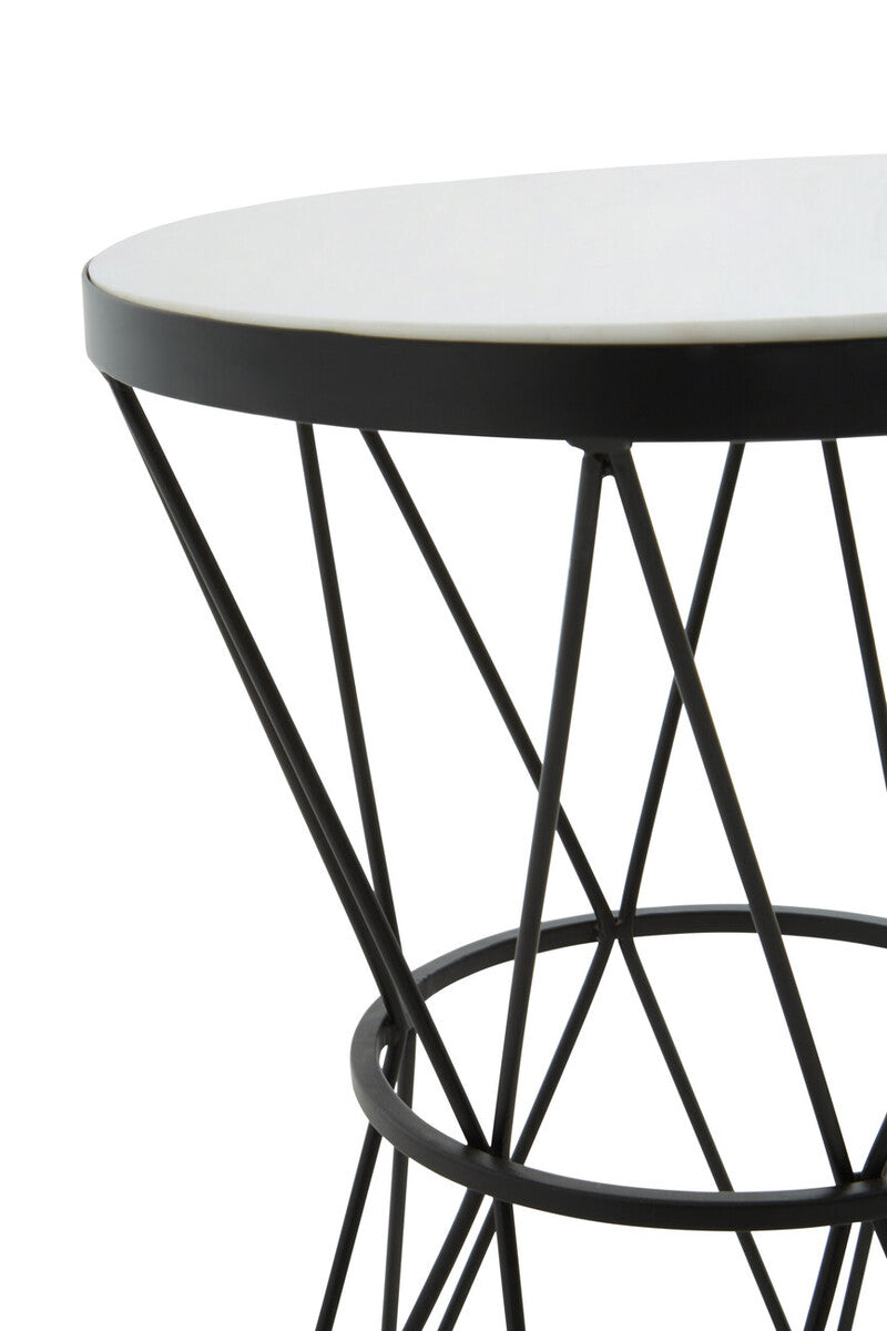 Orsina Shalimar Round White Marble Side Table with Black Iron Base