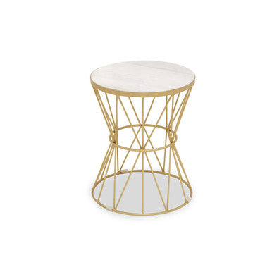 Orsina Rabia Round White Marble Side Table – Gold Diamond Wire Base