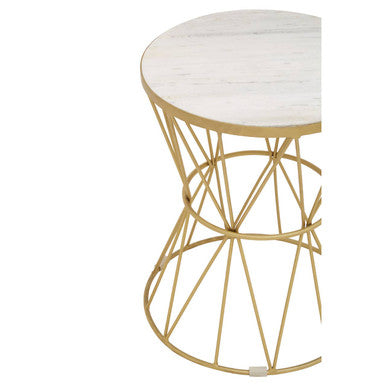 Orsina Rabia Round White Marble Side Table – Gold Diamond Wire Base