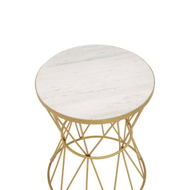 Orsina Rabia Round White Marble Side Table – Gold Diamond Wire Base