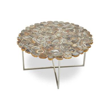 Orsina Rabia Agate Stone Coffee Table – Round Stainless Steel Cross Base