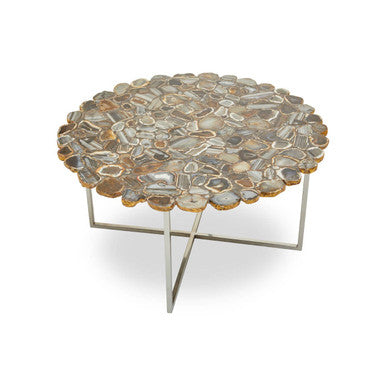 Orsina Rabia Agate Stone Coffee Table – Round Stainless Steel Cross Base