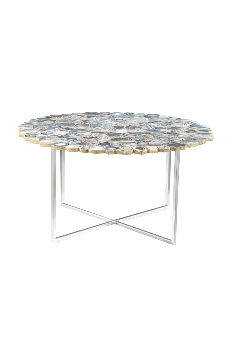 Orsina Rabia Agate Stone Coffee Table – Round Stainless Steel Cross Base