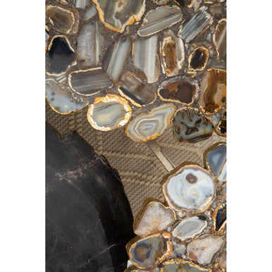 Orsina Rabia Agate Stone Coffee Table – Round Stainless Steel Cross Base