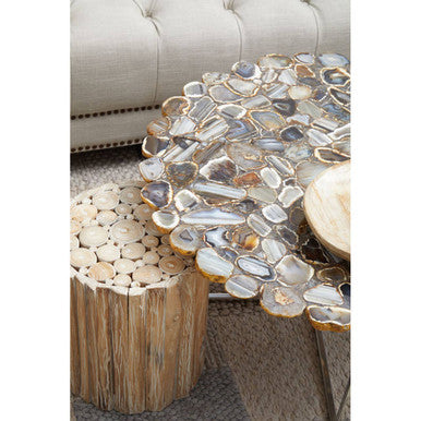 Orsina Rabia Agate Stone Coffee Table – Round Stainless Steel Cross Base