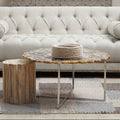 Orsina Rabia Agate Stone Coffee Table – Round Stainless Steel Cross Base