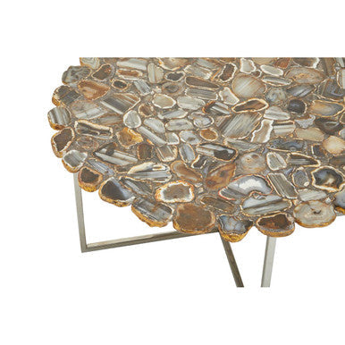 Orsina Rabia Agate Stone Coffee Table – Round Stainless Steel Cross Base