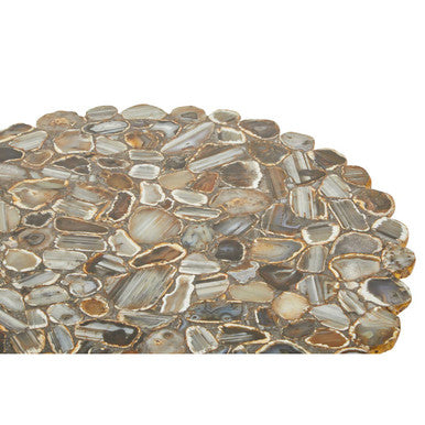 Orsina Rabia Agate Stone Coffee Table – Round Stainless Steel Cross Base