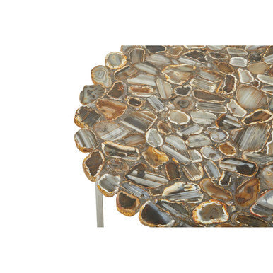 Orsina Rabia Agate Stone Coffee Table – Round Stainless Steel Cross Base