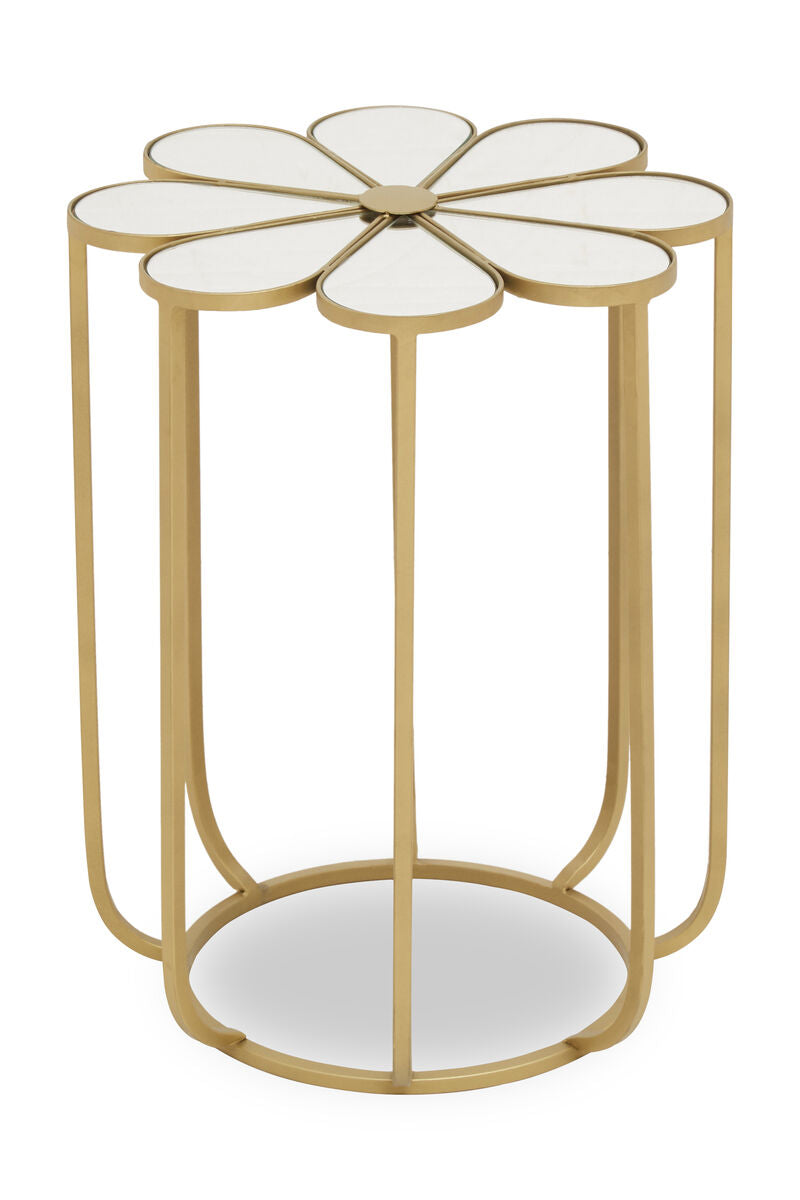 Orsina Rabia Gold Mirrored Side Table – Floral Petal Metal End Table