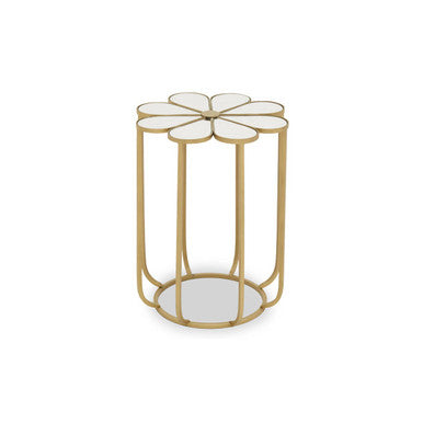 Orsina Rabia Gold Mirrored Side Table – Floral Petal Metal End Table