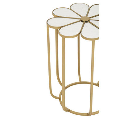 Orsina Rabia Gold Mirrored Side Table – Floral Petal Metal End Table