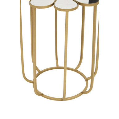 Orsina Rabia Gold Mirrored Side Table – Floral Petal Metal End Table