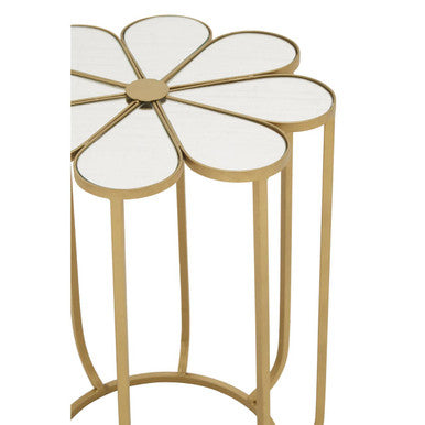 Orsina Rabia Gold Mirrored Side Table – Floral Petal Metal End Table