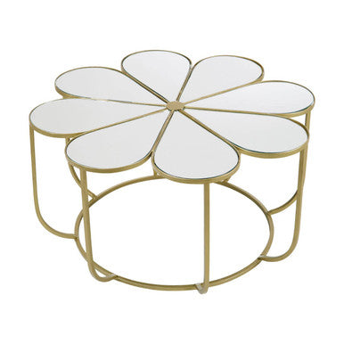 Orsina Rabia Mirrored Coffee Table – Gold Petal Design Round Centerpiece