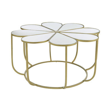Orsina Rabia Mirrored Coffee Table – Gold Petal Design Round Centerpiece