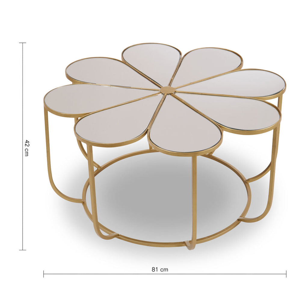 Orsina Rabia Mirrored Coffee Table – Gold Petal Design Round Centerpiece