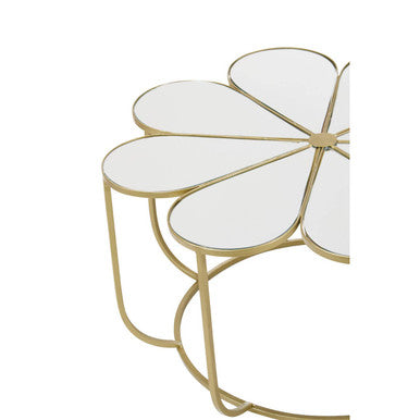 Orsina Rabia Mirrored Coffee Table – Gold Petal Design Round Centerpiece