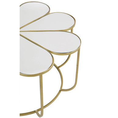 Orsina Rabia Mirrored Coffee Table – Gold Petal Design Round Centerpiece