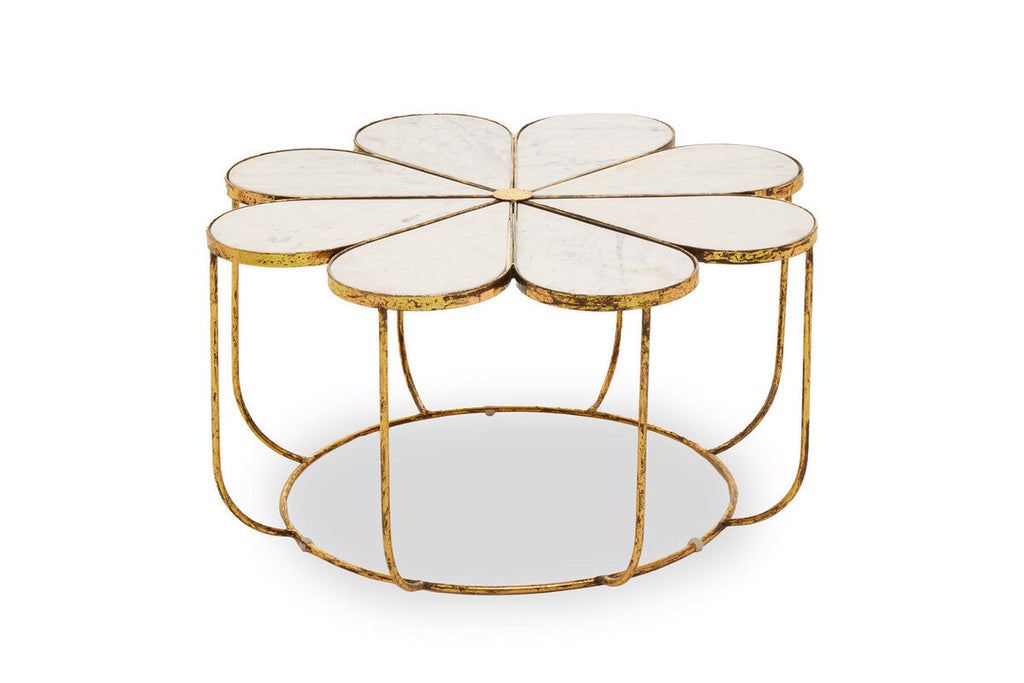 Orsina Rabia Round Marble Coffee Table with Gold Petal Base