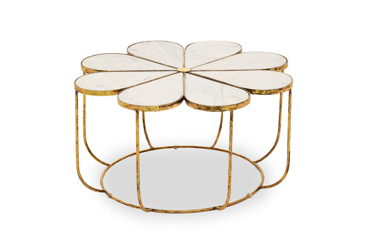 Orsina Rabia Round Marble Coffee Table with Gold Petal Base