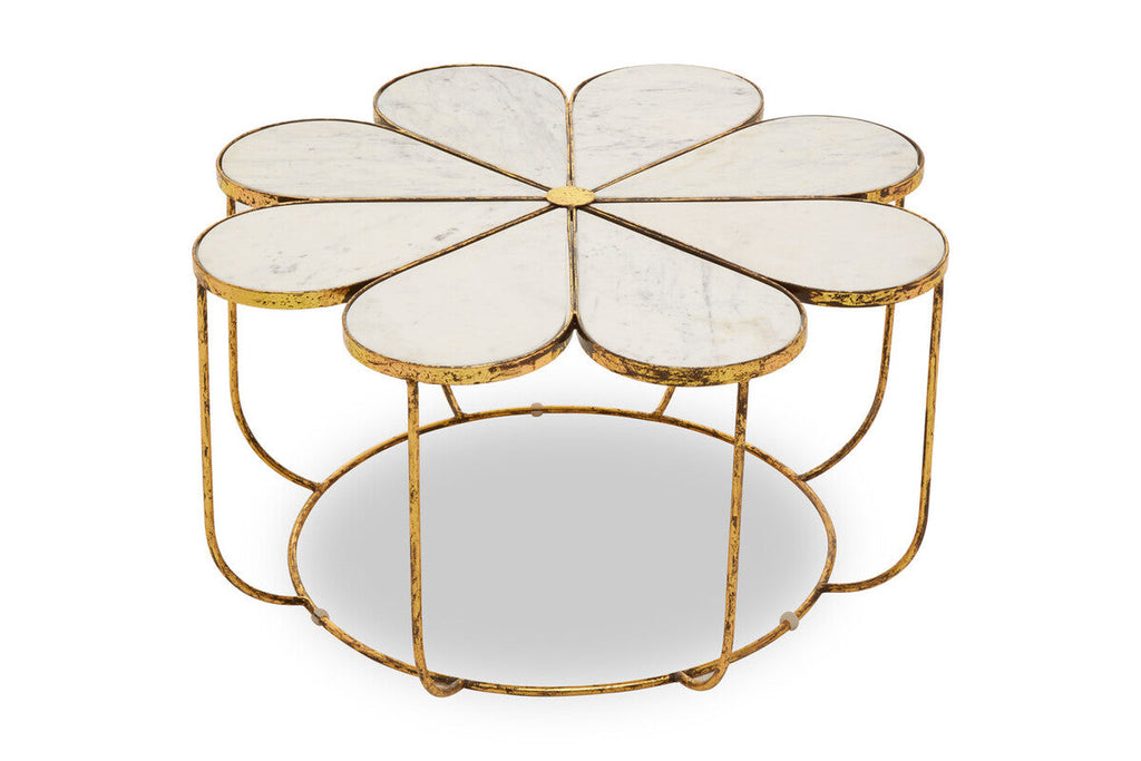 Orsina Rabia Round Marble Coffee Table with Gold Petal Base