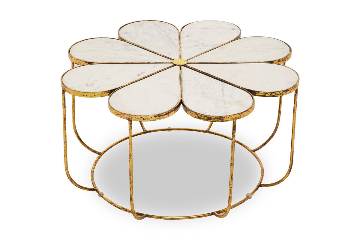 Orsina Rabia Round Marble Coffee Table with Gold Petal Base