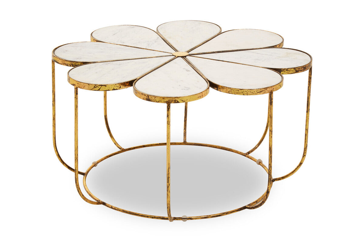 Orsina Rabia Round Marble Coffee Table with Gold Petal Base