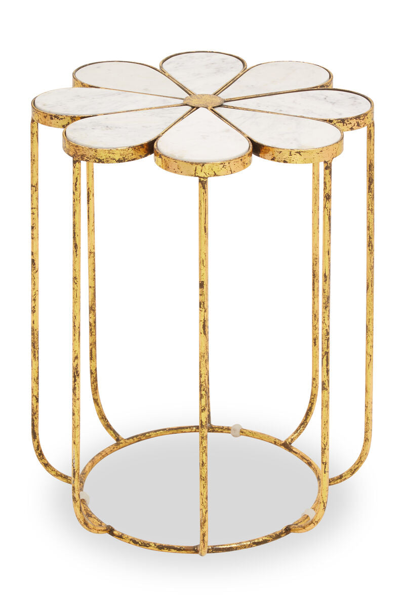 Orsina Rabia White Marble Side Table – Gold Petal Base End Table