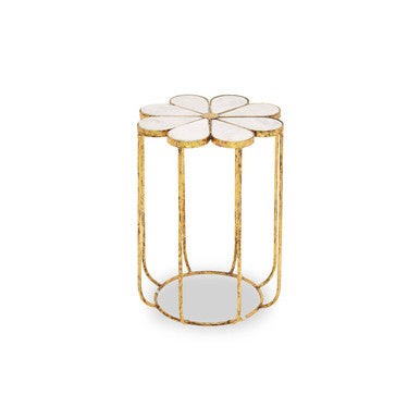 Orsina Rabia White Marble Side Table – Gold Petal Base End Table