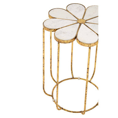Orsina Rabia White Marble Side Table – Gold Petal Base End Table