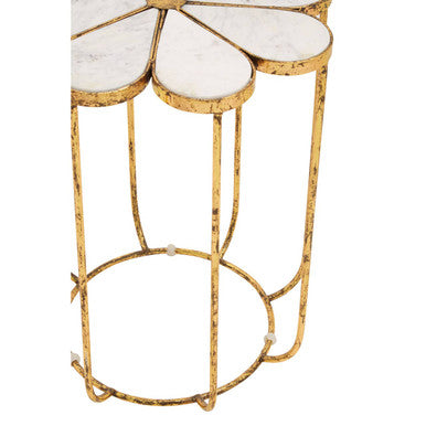 Orsina Rabia White Marble Side Table – Gold Petal Base End Table