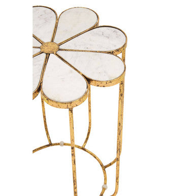 Orsina Rabia White Marble Side Table – Gold Petal Base End Table
