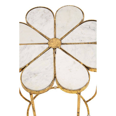 Orsina Rabia White Marble Side Table – Gold Petal Base End Table