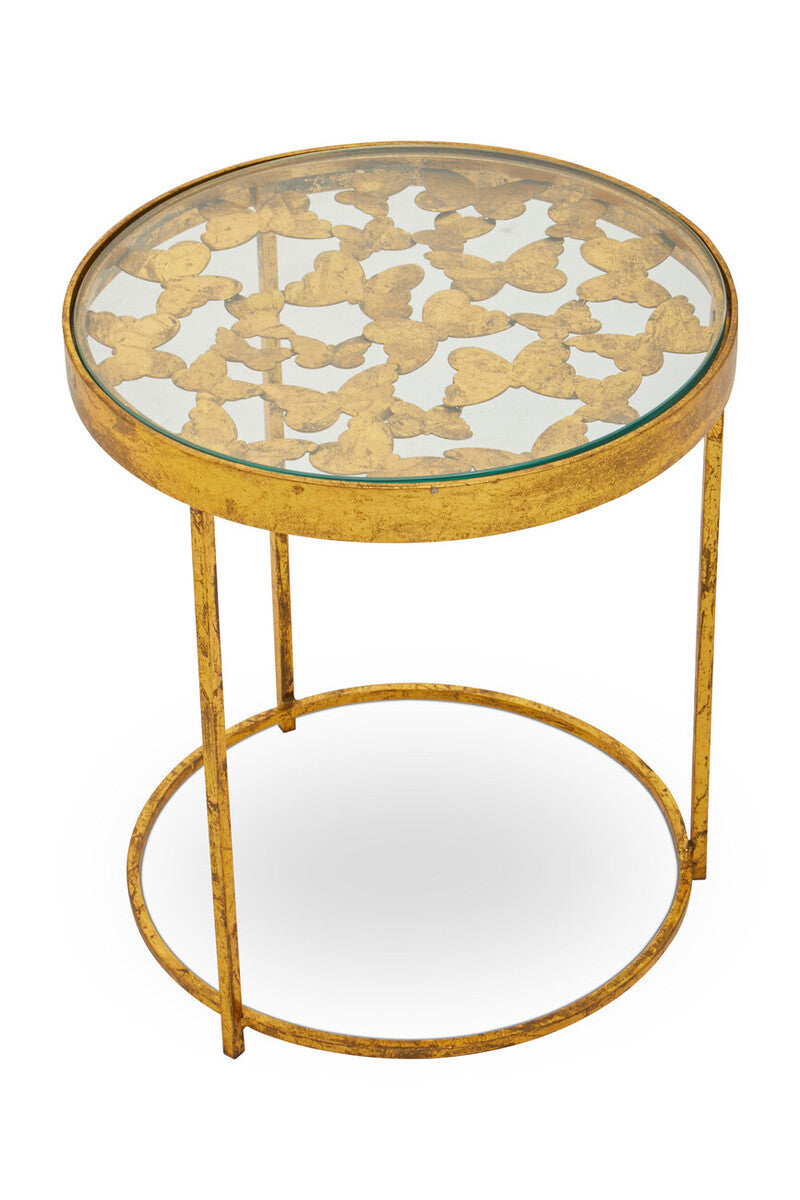 Orsina Rabia Butterfly Side Table – Gold Wireframe & Glass Top