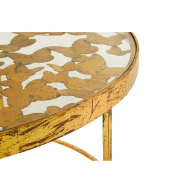 Orsina Rabia Round Glass Coffee Table – Gold Butterfly Wireframe Base