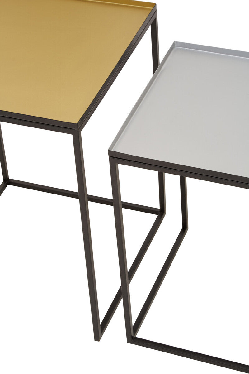 Orsina Rabia Nesting Side Tables | Set of 2 Gold and Silver Metal Tops